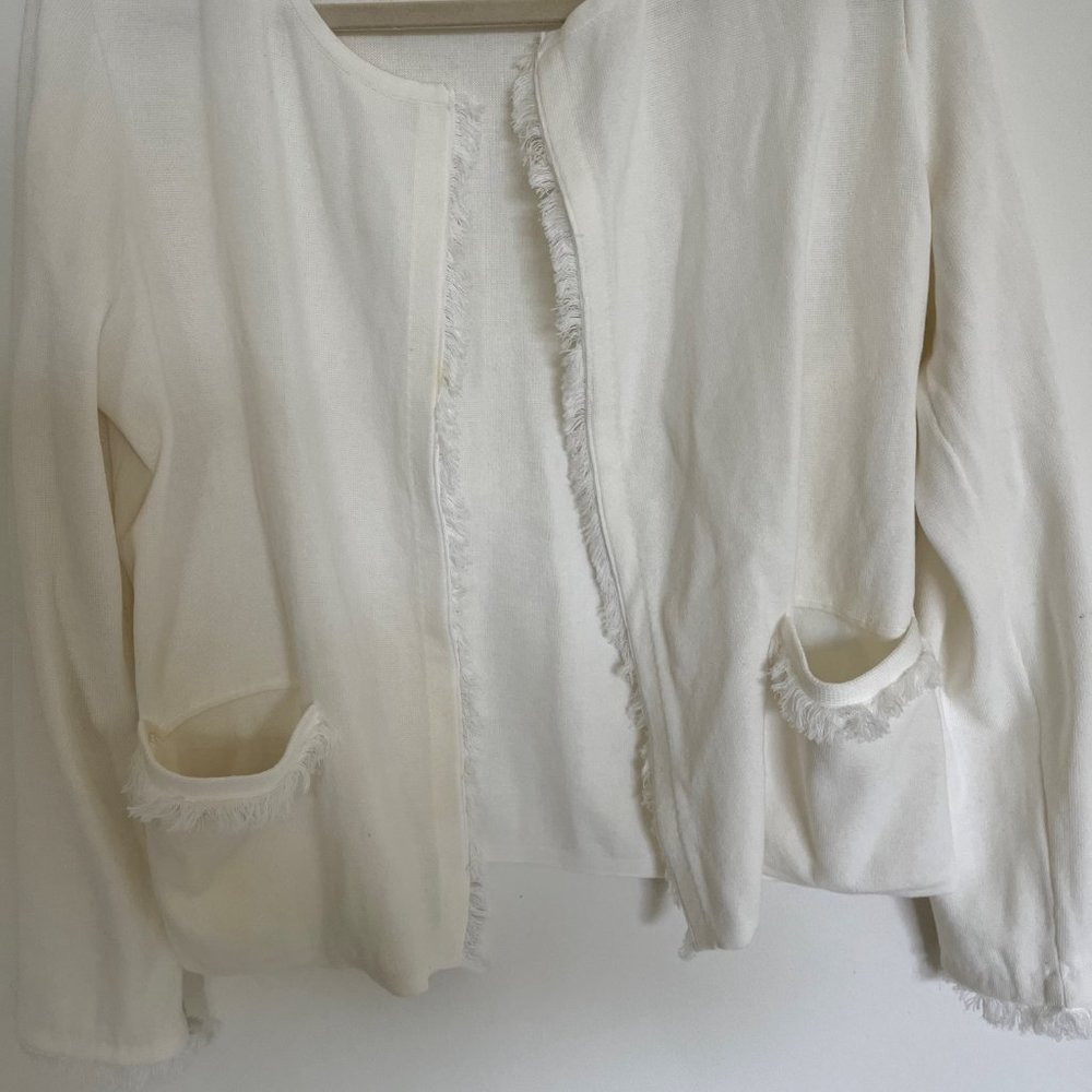 J. McLaughlin Womens Small 100% Cotton Cardigan with Fringe Trim